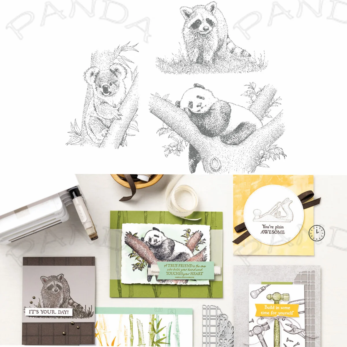 

Panda Raccoon Sloth Die Clear Stamps Metal Cutting Dies Scrapbook Diary Decoration Embossing Template Craft DIY Greeting Card