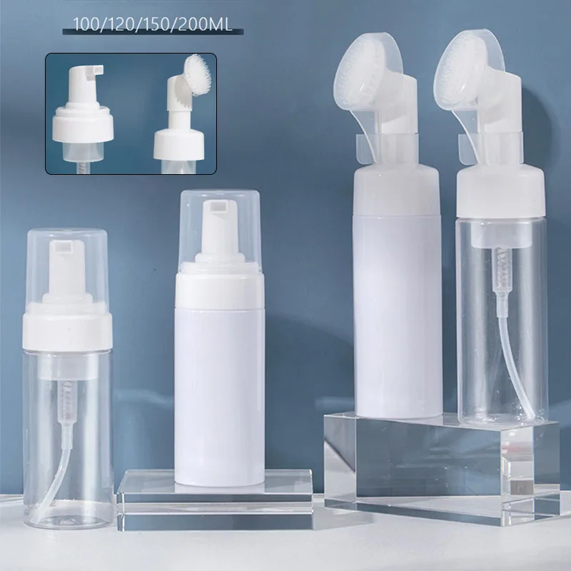 Soap Foaming Bottle Facial Cleanser Foam Maker Bottle with Silicone Clean Brush Portable Facewashing Mousse Foam Bottles