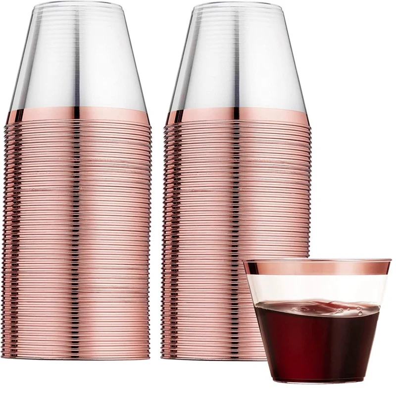 

Rose Gold Rimmed Plastic Tumblers Plastic Wine Glasses Reusable Drink Cups Party Wine Glasses For Champagne Cocktail Martini