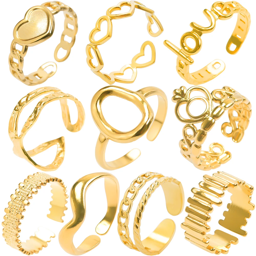 

10pcs/Lot Geometric Heart Rings For Women Accessories Stainless Steel Gold Color Ring Charm Anillos Girls Jewelry Gift Wholesale