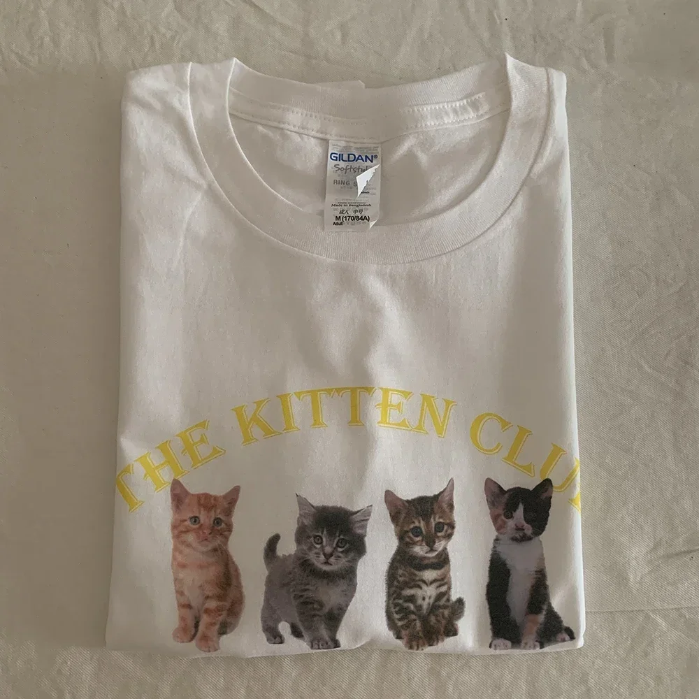 Kawaii The Kitten Club Женская футболка Уличная белая с короткими рукавами и рисунком