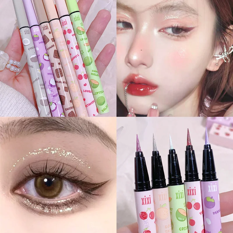 

Shiny Eye Liners Cosmetics Brighten Eyelid Liquid Glitter Eyeliner Rose Eyeshadow Lasting Non-smudge Highgloss Silkworm Makeup