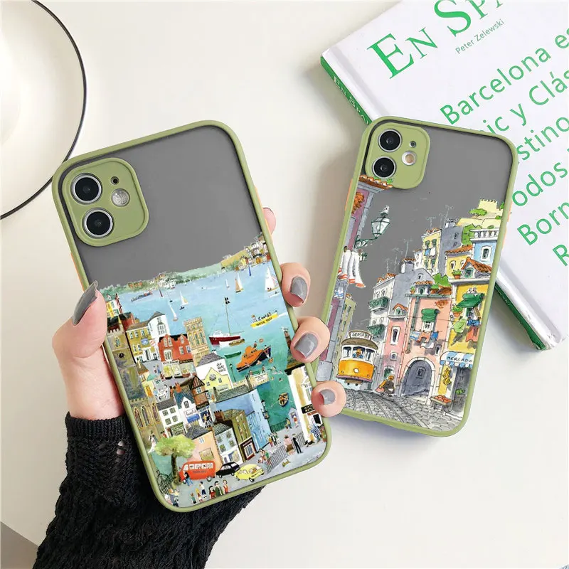 

Cartoon Colourful Anime Hand Painted House Scenery Phone Case For iPhone 7 8 Plus SE 2020 14 13 12 11 Pro Max X XR XS Back Cover