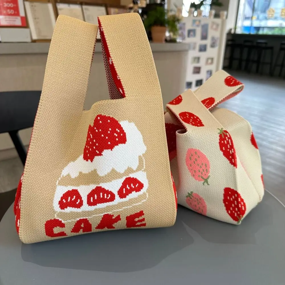 

New Niche Design Shopping Bags Women Girls Handmade Tote Bag Knit Handbag Knot Wrist Bag