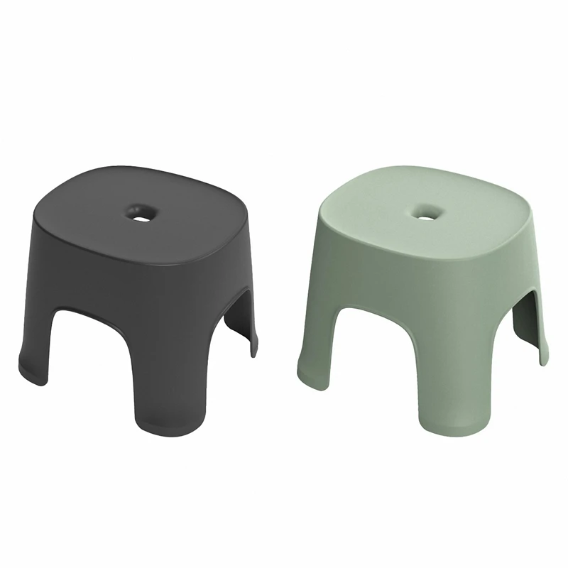 

2 Pcs Small Bench Anti-Skid Plastic Stool Adult Thickening Children's Stool For Shoes Short Stool, Green & Black