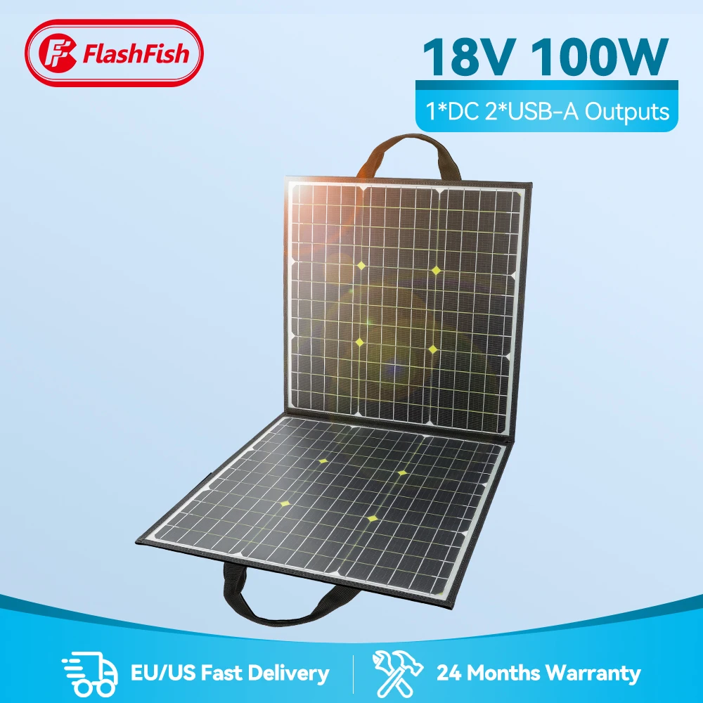 

Flashfish Portable Solar Panel 100W 18V Outdoor Solar Cells Battery Charger With USB Outputs Power Supply For Camping RV Travel