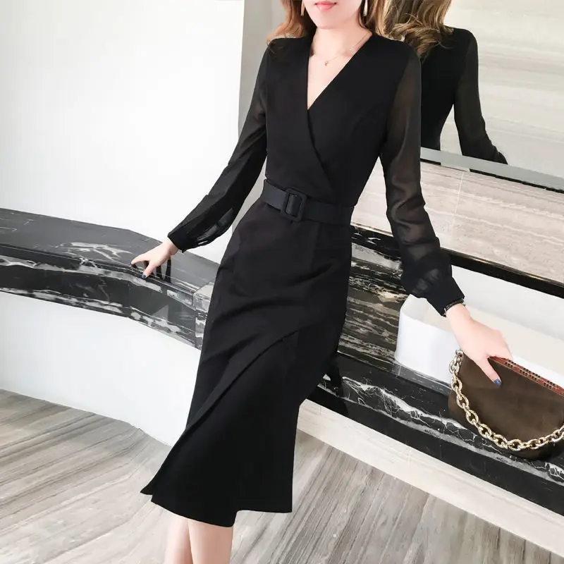 

Women Padded Shoulder Dress Elegant Office Spring Ladies Office Work wear Blazer Ruched Blazer Dress Long Sleeve Pencil M146