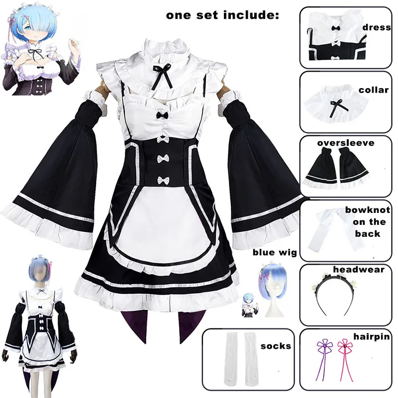 Ram/Rem Cosplay Re:zero Kara Hajimeru Isekai Seikatsu Back белый костюм горничной |
