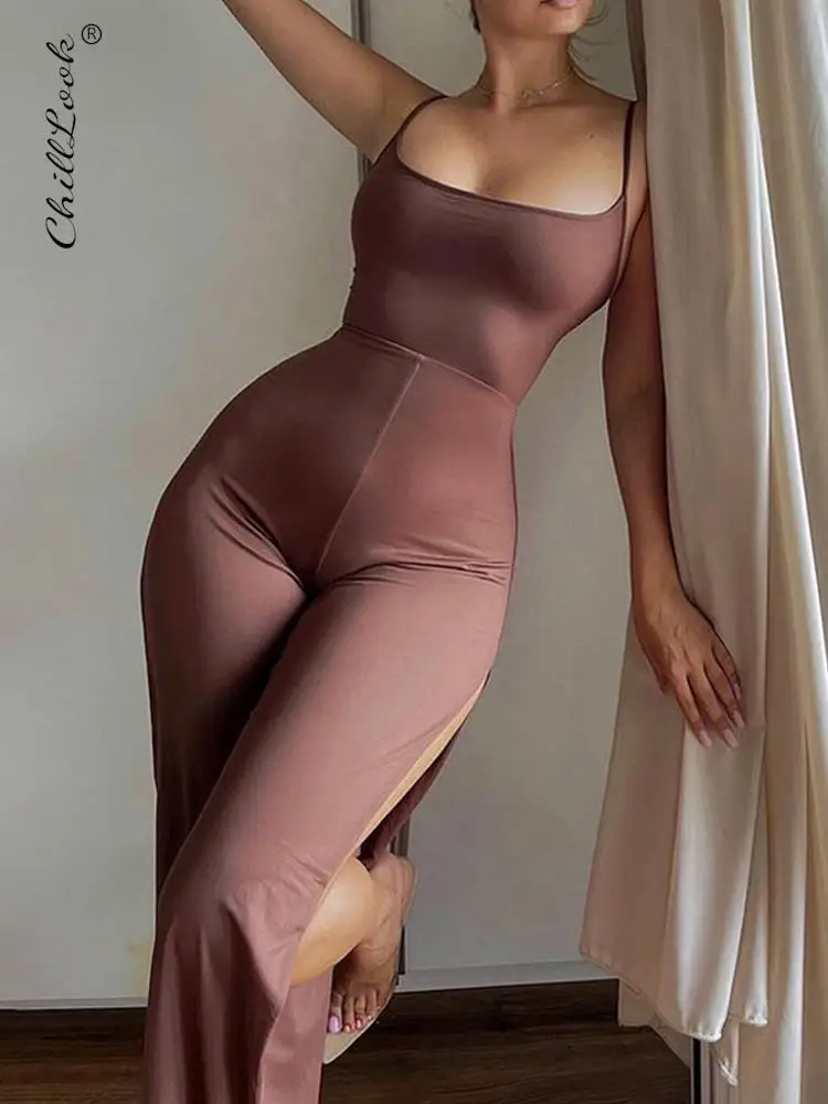 Женский комбинезон на бретелях-спагетти белый Облегающий с открытой спиной и