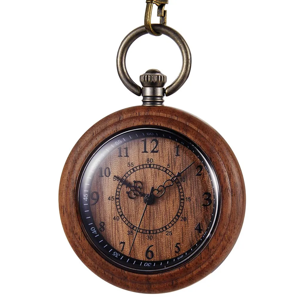 Wooden Pocket Watch Mens Vintage Quartz Watches Male Pendant Women Fob Chains Simple Dial Creative Clock Steampunk reloj hombre