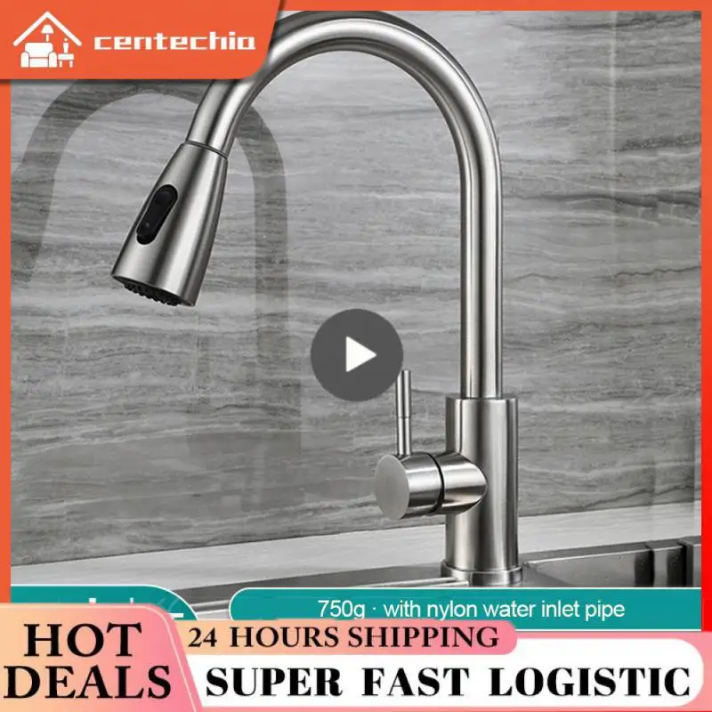 

Kitchen Faucets Brushed Nickel Pull Out Kitchen Sink Water Tap Mixer 360 Rotation Stream Sprayer Head Hot Cold Taps For kitchen