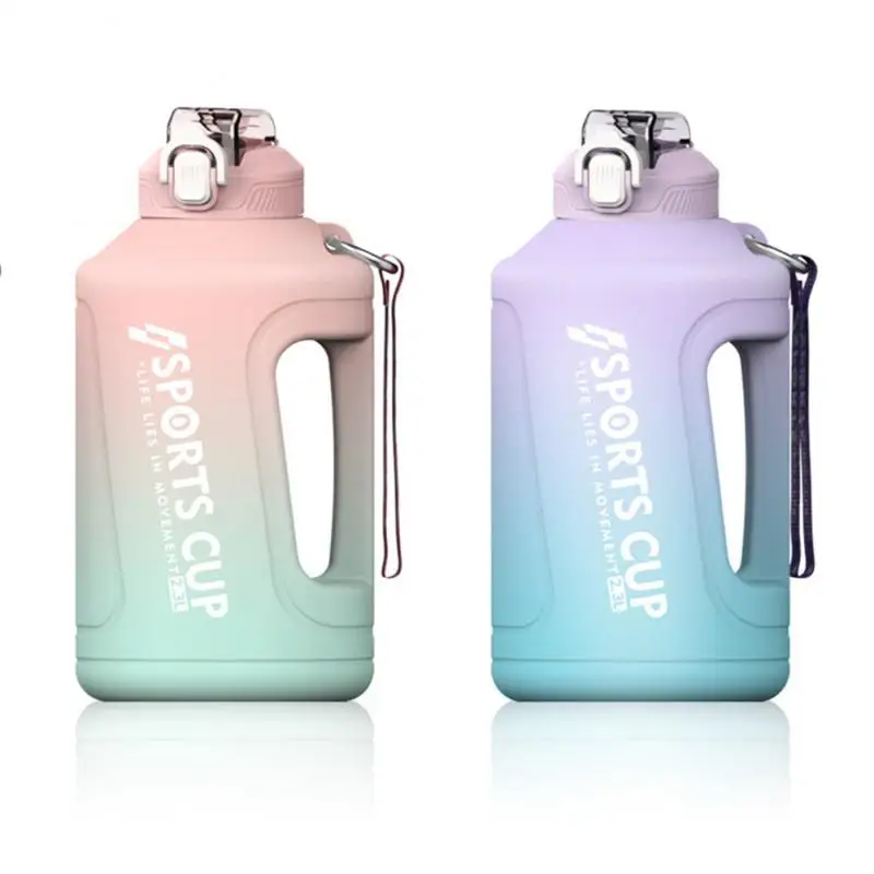 

3.8L Large Capacity Sports Water Bottle Straw Cup Gradient Color Plastic Fitness Water Cup Time Scale Frosted Outdoor Sports