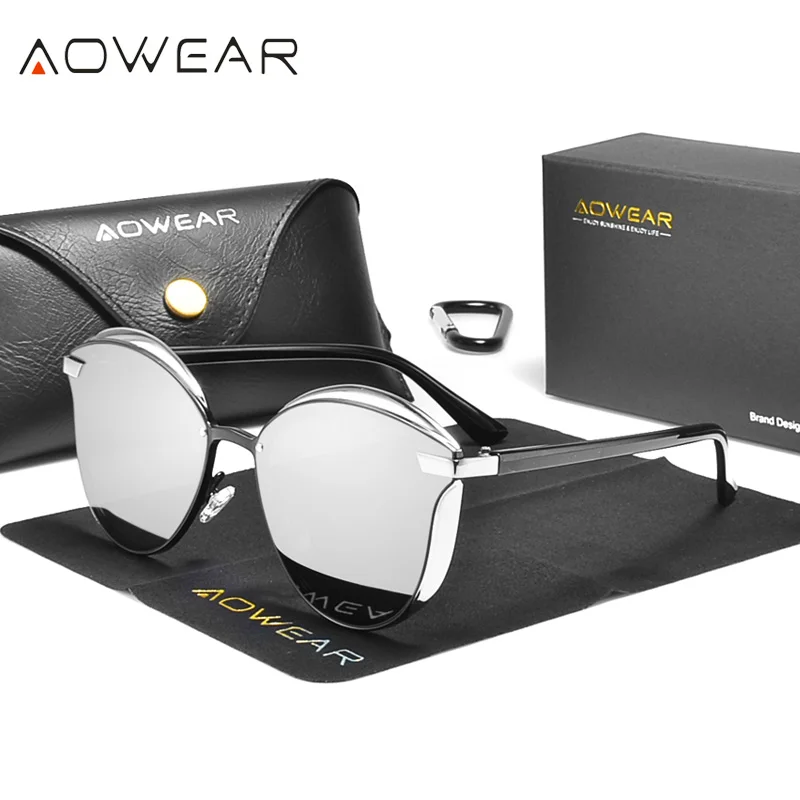 Очки солнцезащитные AOWEAR кошачий глаз женские, винтажные поляризационные зеркальные роскошные дизайнерские солнечные очки «кошачий глаз»