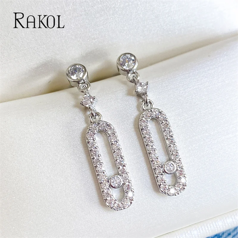 

RAKOL Oval Dangle Earrings for Women New Fashion Immovable Round Cubic Zirconia Jewelry Girls Party Dinner Birthday Gifts