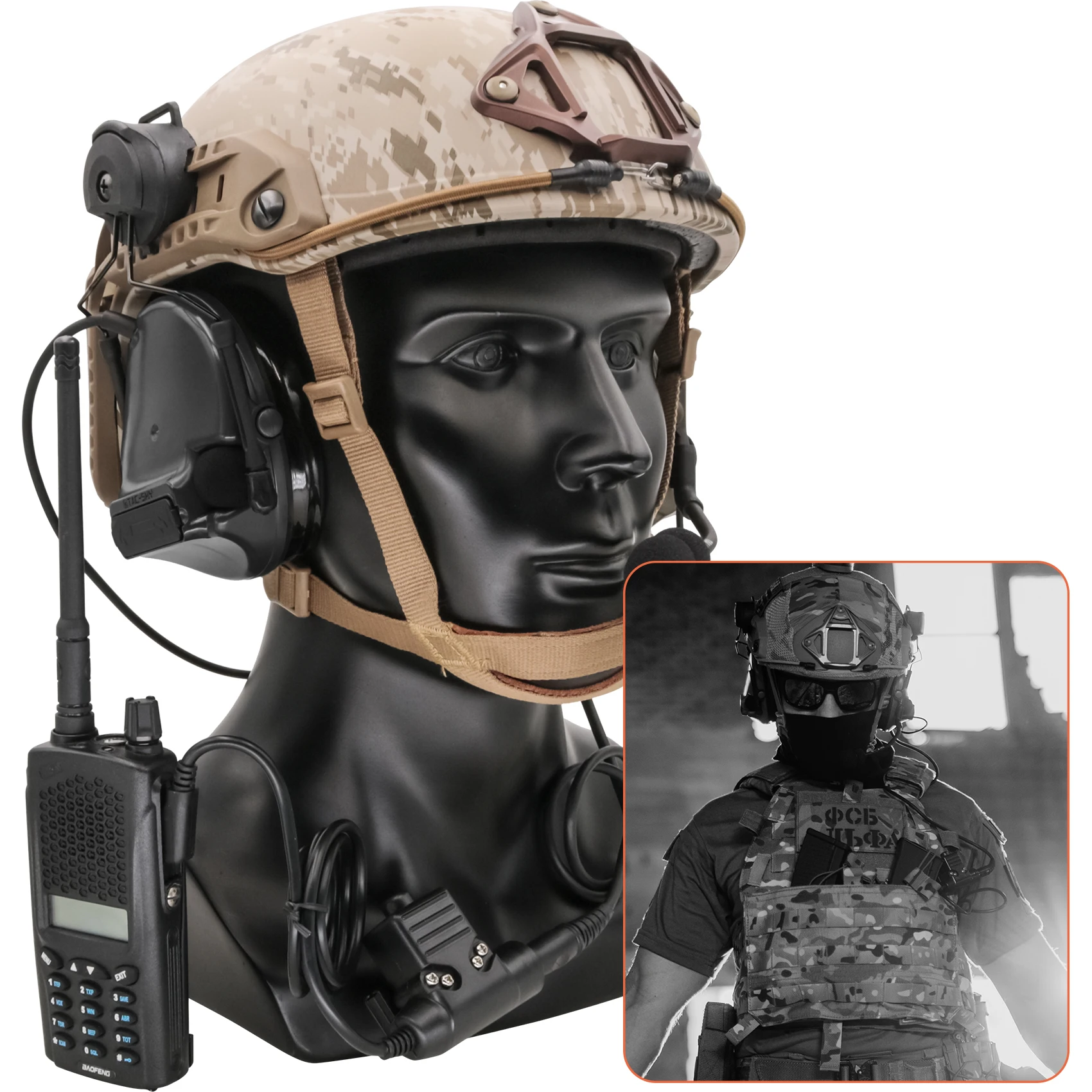 Tactical Military Headset COMTAC III Noise Reduction Pickup Airsoft Hunting shooting Headphone for Ops Helmet ARC Rail &U94ptt