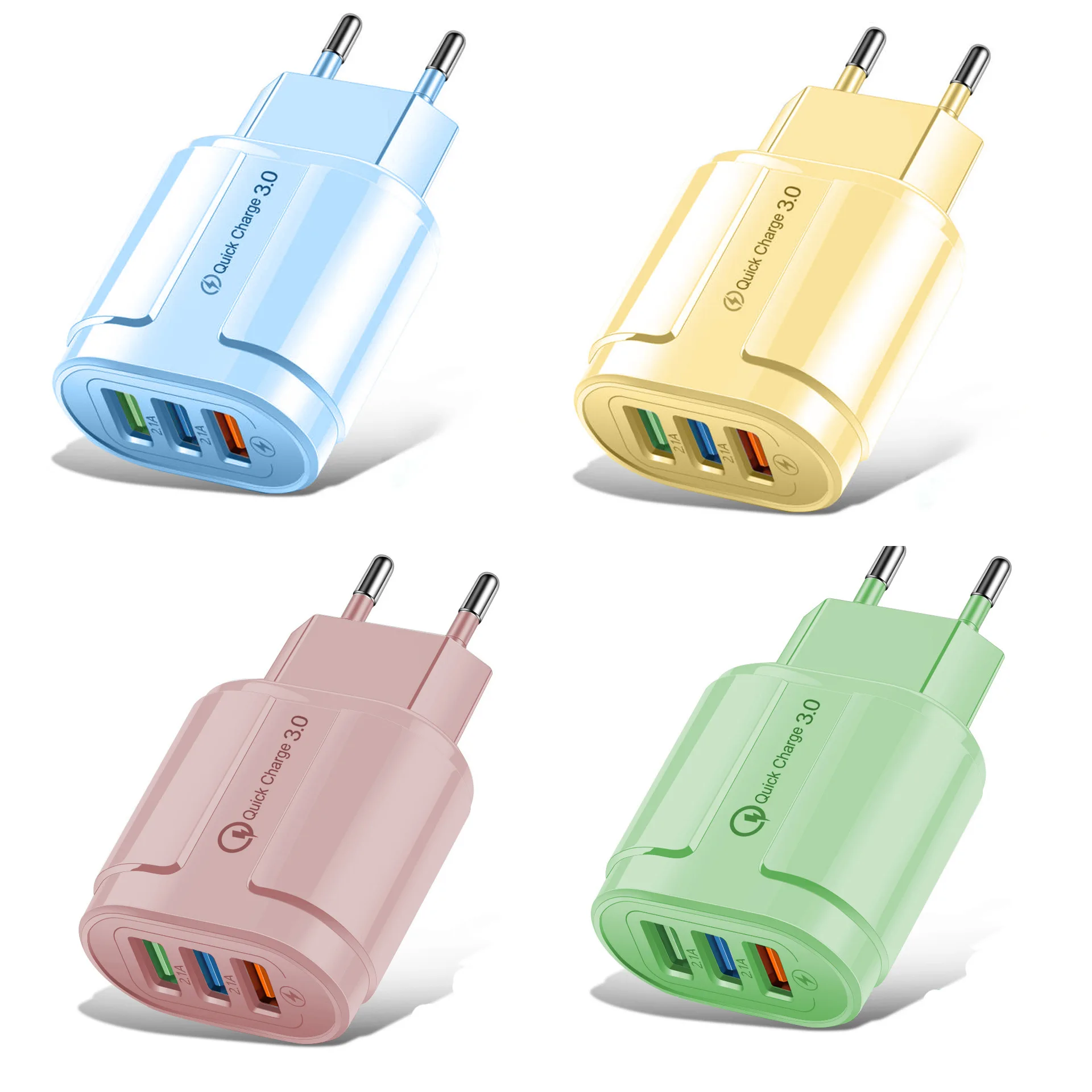 

Color USB Charger 3USB Charging Head 5V2A Charger 3 Ports European Color Adapter