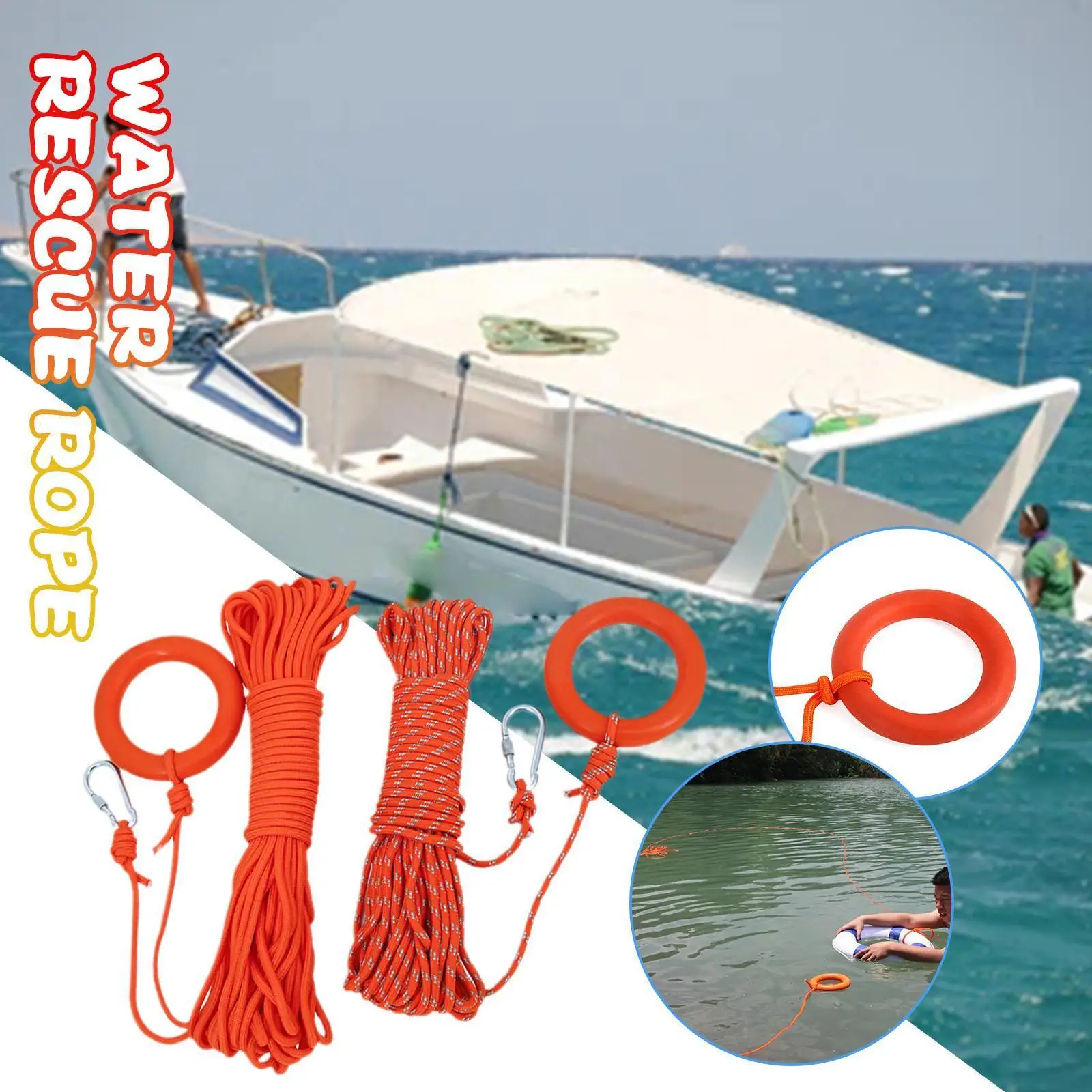 

30m Outdoor Professional Water Floating Lifesaving Water Rope Rescue Floating Model Orange Ropes Reflective Color 2 P6V2