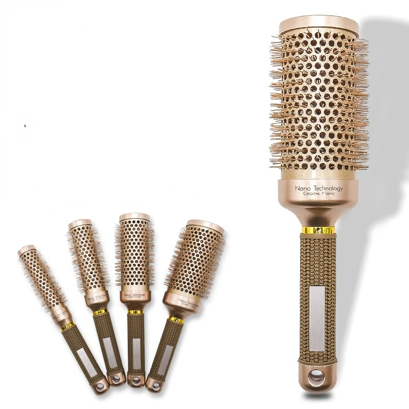 

Golden Cylinder Curly Hair Roller Comb Special Bristle Comb Heat Conduction Air Aluminum Tube Ceramic Roller Comb Hairdressing C