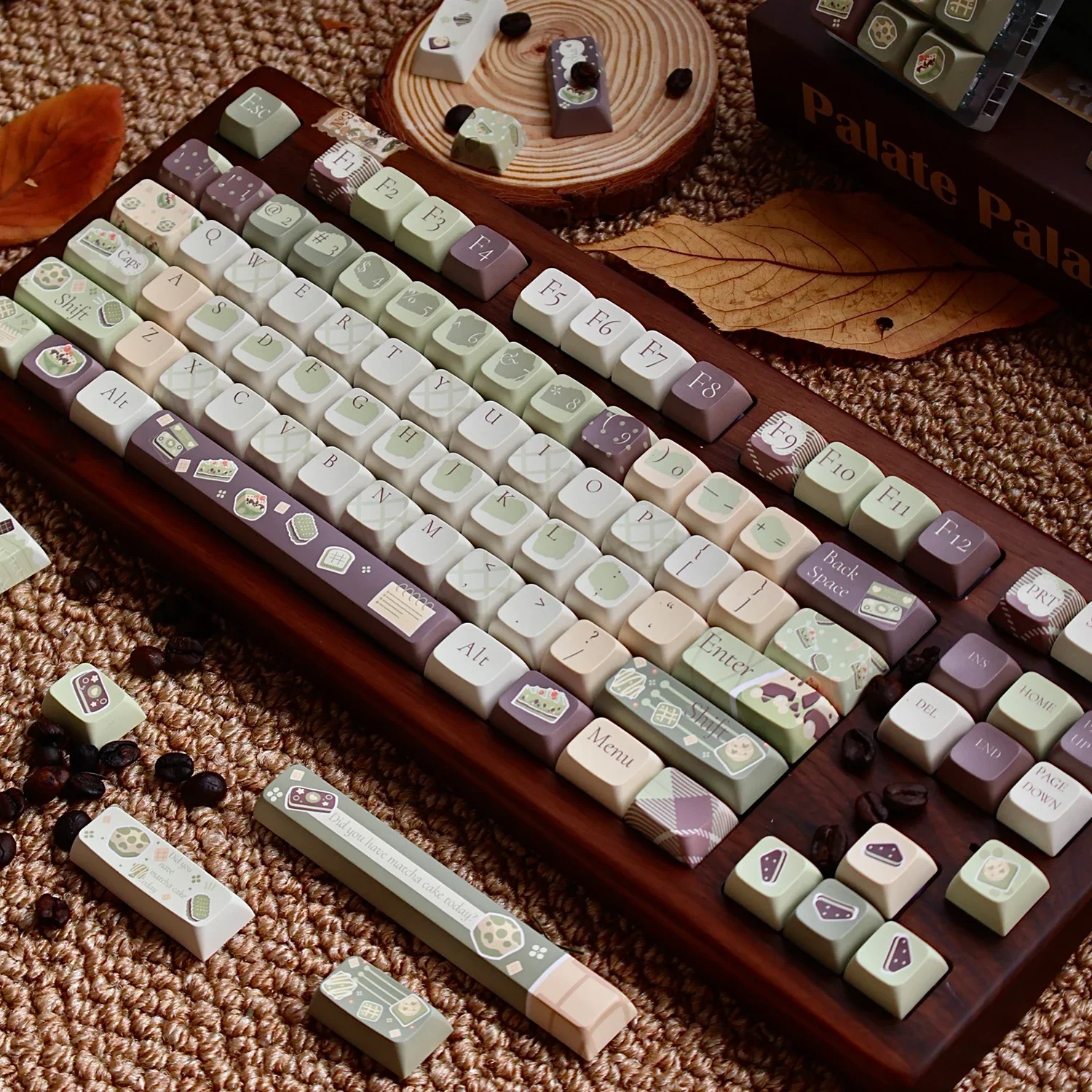 Фото Тема наклейки со вкусом матча, колпачок для ключей Xda Cherry Pbt, пятисторонняя термосублимация, набор колпачков с 136 клавишами №3