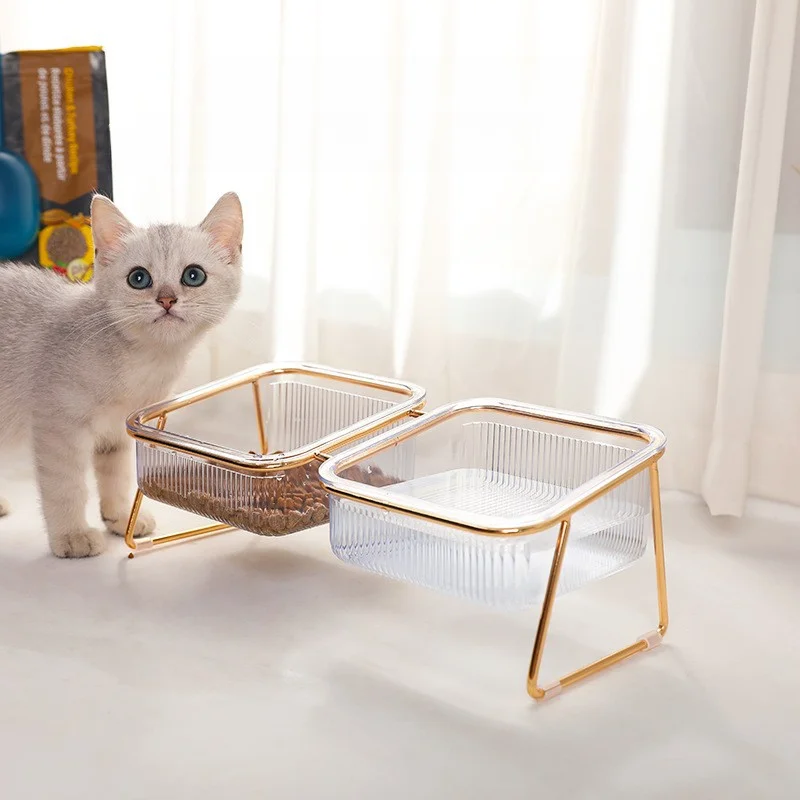 

Protect Double Pet Dog Cat Bowl High-footed Puppy Transparent Kitty Tilt Drinking Cervical Bowl Water Spine Bowl Food For Feeder