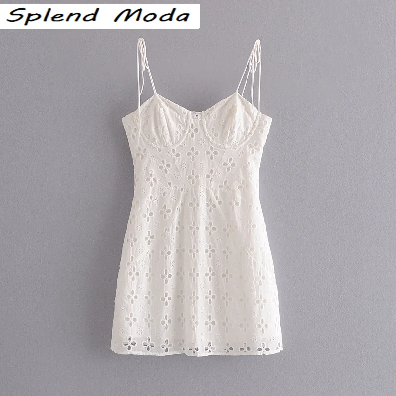 

Splend Moda New Summer Dress Female Fashion Wild Casual Backless Slim Hollow Embroidery Strap Dresses Women