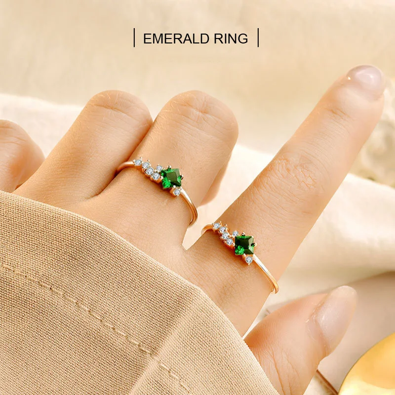 

S925 Sterling Silver Emerald Zircon Ring Female INS Personality Fashion Retro Fine Jewelry Valentine's Day Anniversary Gift