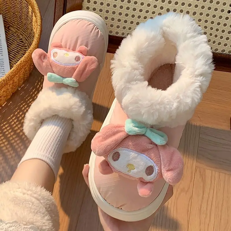 

New Kawaii Sanrio Mymelody Cinnamoroll Pompompurin Cotton-Padded Shoes Cartoon Lovable Winter Cotton Boots Anime Toys For Girls