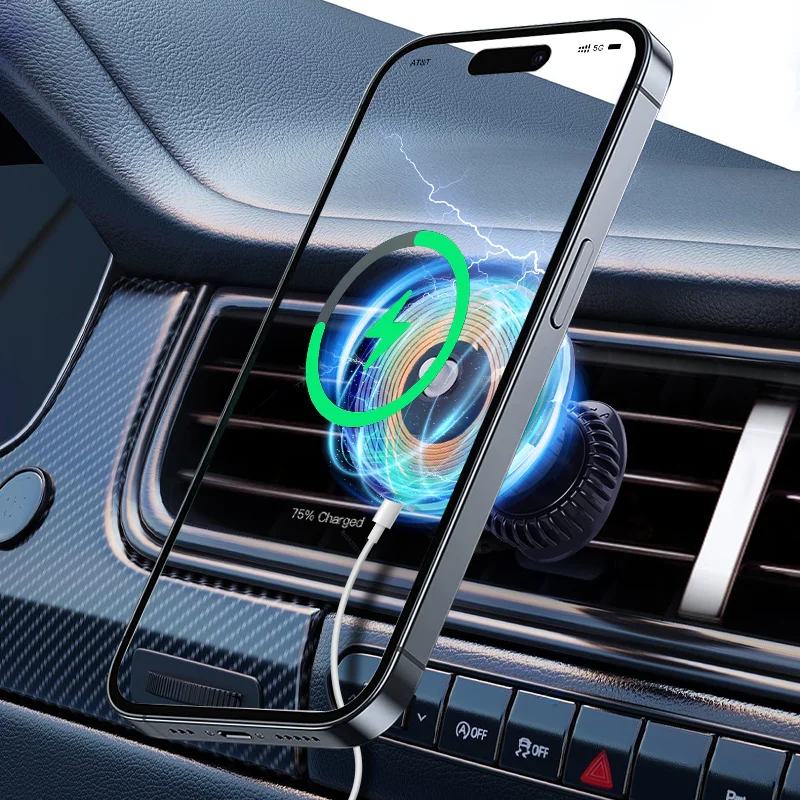 Kimdoole Car Wireless Charger Air Vent Automatic Phone Holder Magnetic Mounting and Vacuum Electric Navigation Stand Support
