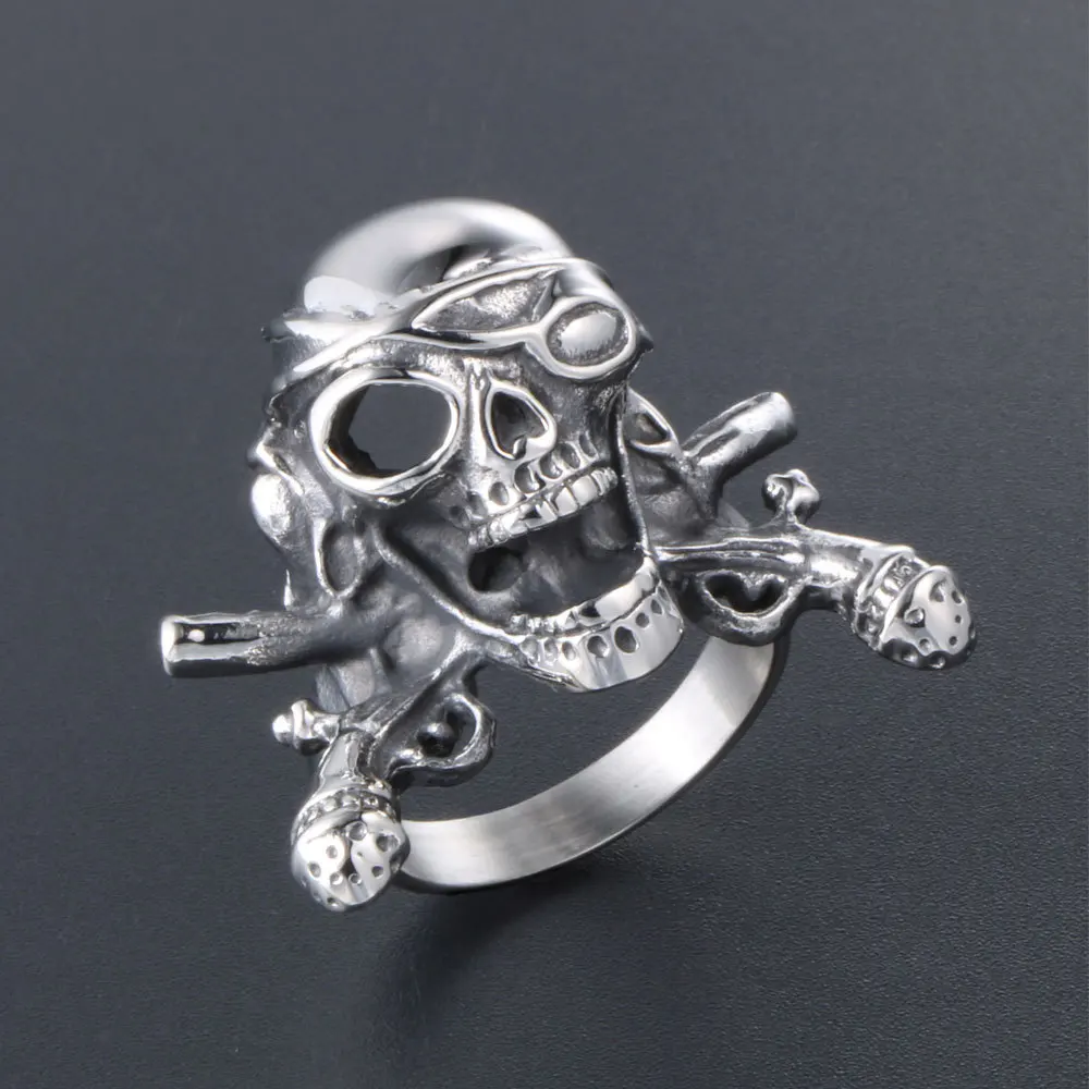 

NEW One-eyed Pirate Skull Titanium Steel Ring EDC Portable Rings Punk Accessories Gift for Men Outdoor Self Defense Tools