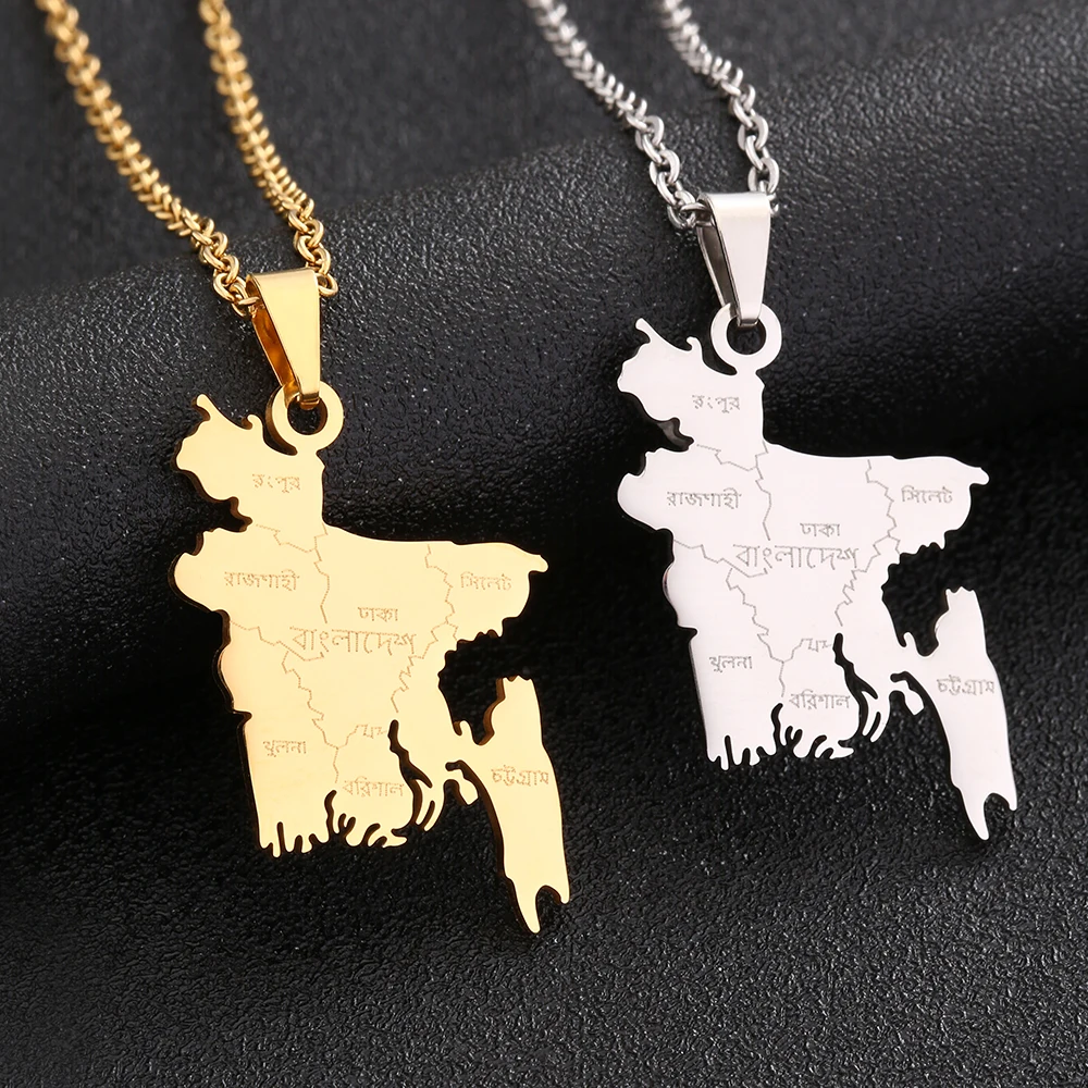 Fashion New Bangladesh Map Pendant Necklace Stainless Steel For Women Men Gold Silver Color Charm Bangladeshi Maps Jewelry Gifts