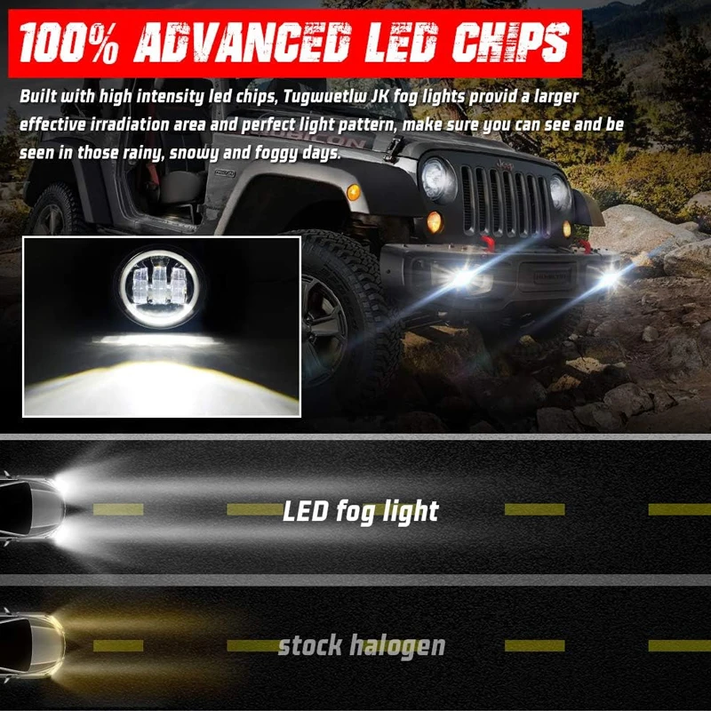 4-дюймовые янтарно-желтые светодиодные противотуманные фары QIDEWIN 30 Вт для Jeep Wrangler