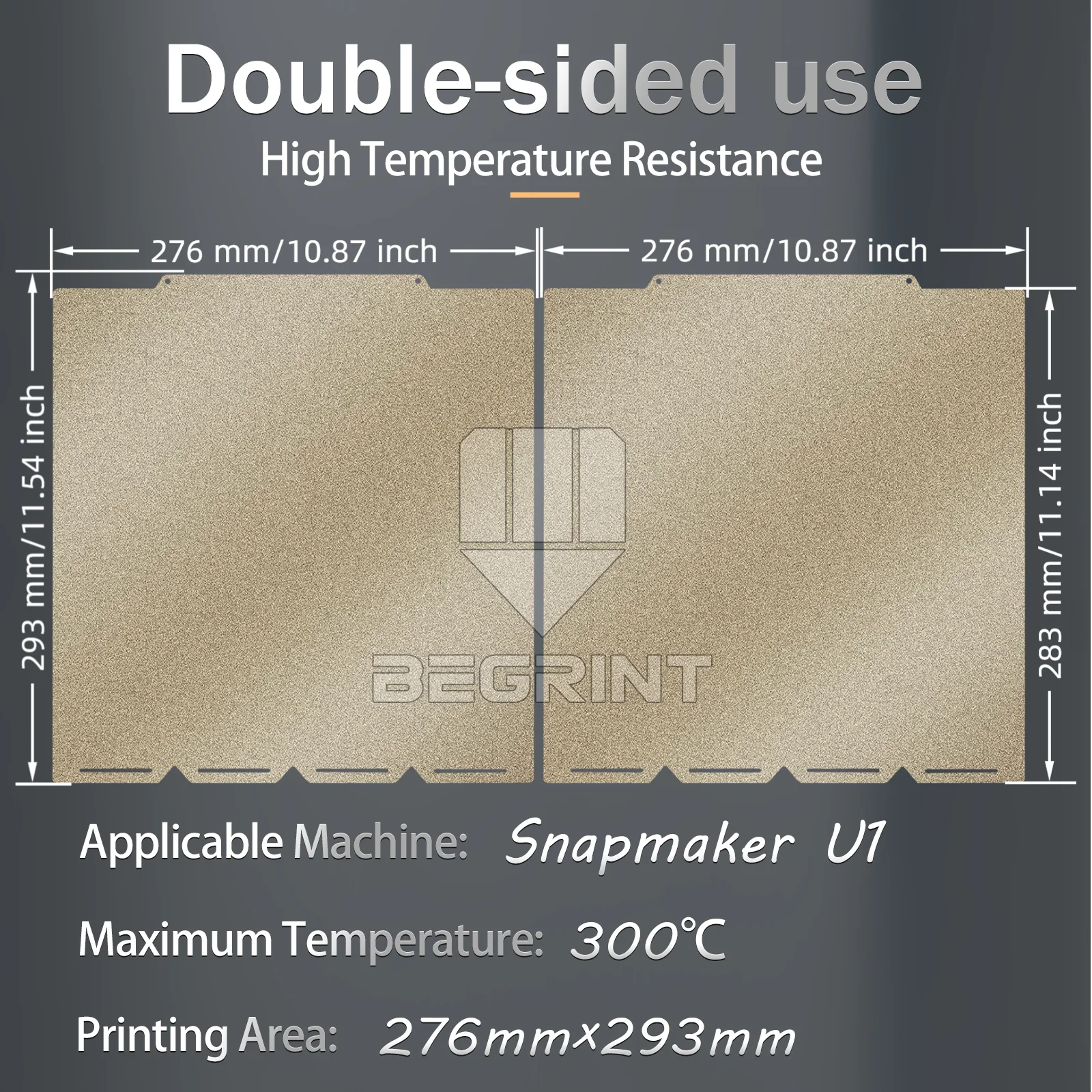 Текстурированная пластина из пружинной стали PEI 270x270 мм для Snapmaker U1, двусторонняя, гладкая, PEOPEY, для Snapmaker U1 (art.: 3920d4dfb130d) - 3920d4dfb130d