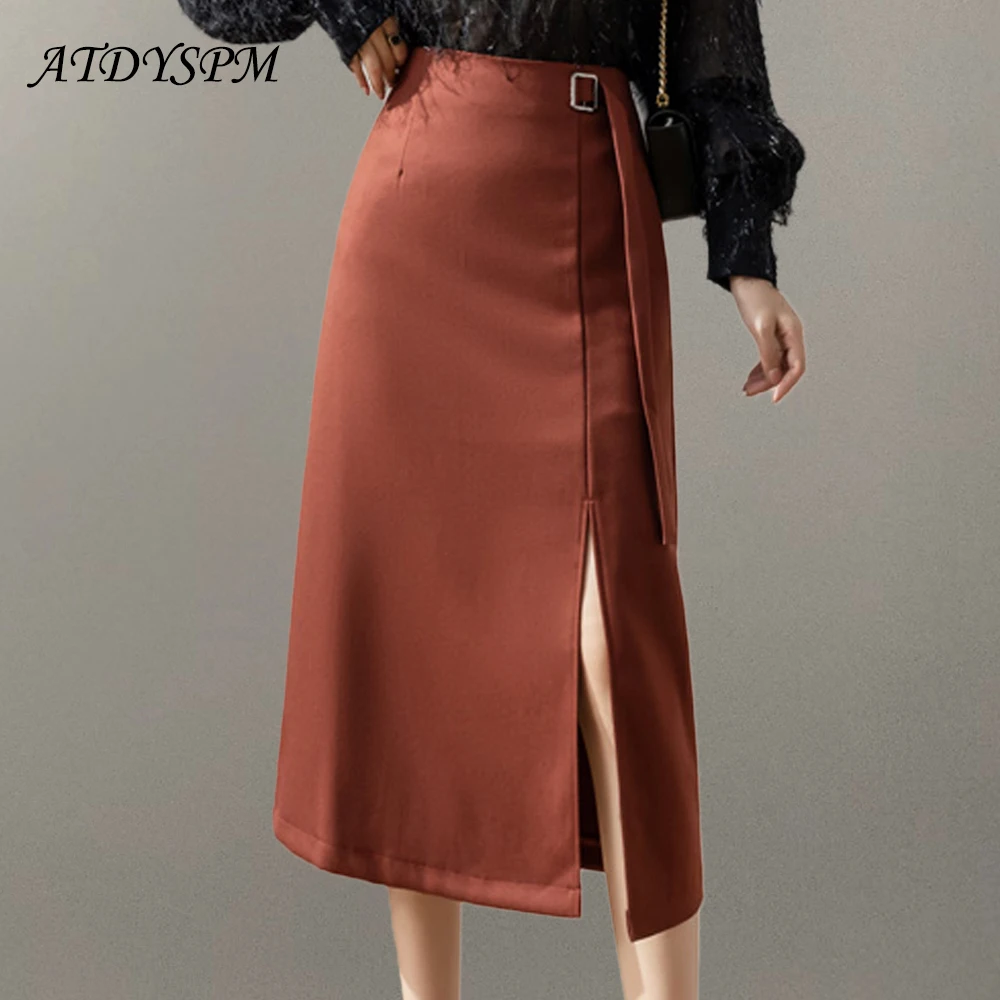 

High Waist A-Line Skirts For Women Vintage Office OL Style Solid Midi Skirt Casual Female Straight Bottom Faldas Mujer Moda 2023