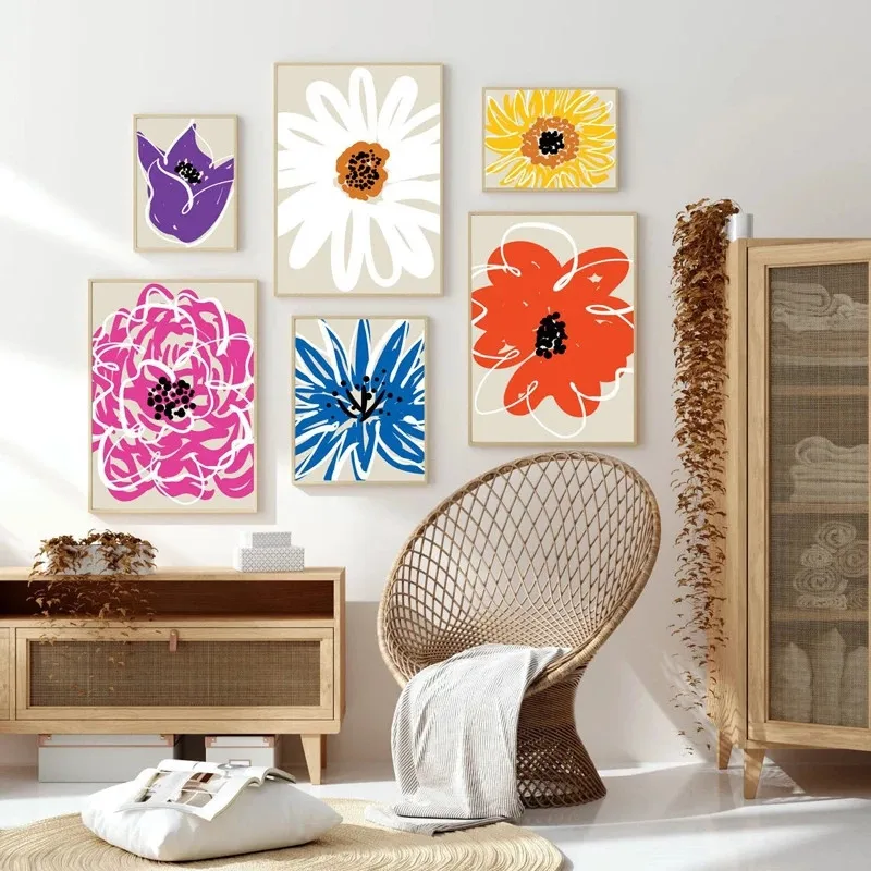 

Abstrac Colorful Flower Canvas Painting Wall Art Flowers Poster and Print Home Decor Picture for Living Room Decoration
