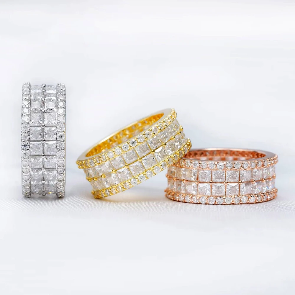 Classic Moissanite Iced Out Rings For Women Silver Wedding Ring Finger Jewelry Men Pass Tester Free Shipping