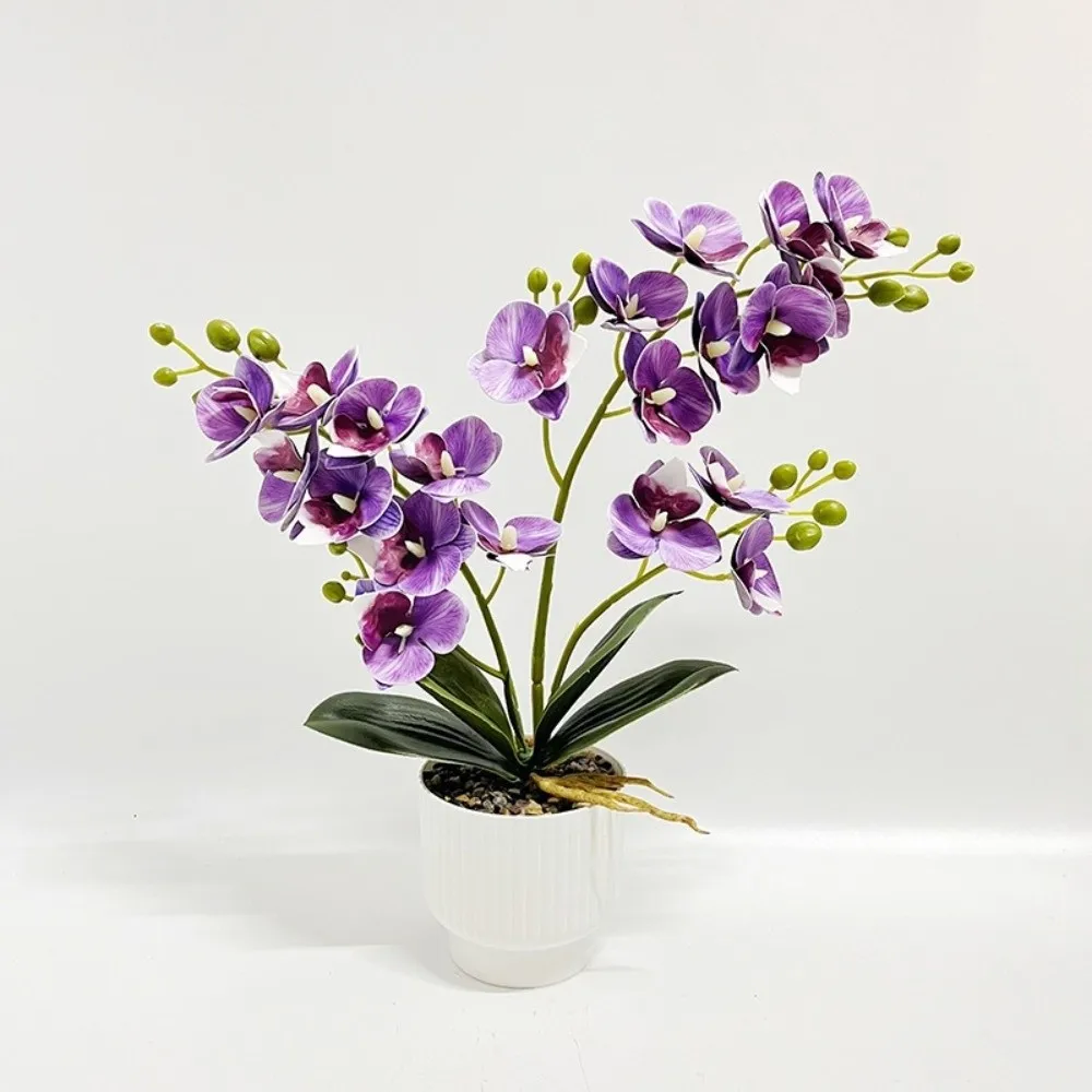 Фото Искусственная орхидея-бабочка Multi-Bloom в белом цветочном горшке, имитация цветов, искусственная орхидея-бонсай, искусственные растения для самостоятельного оформления №1