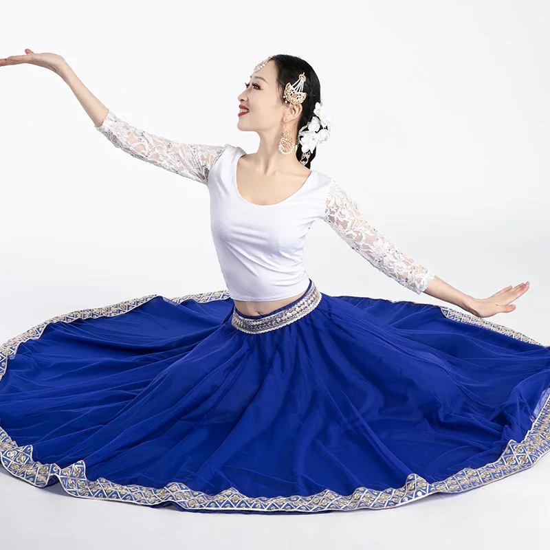 Индийские танцевальные костюмы белая кружевная юбка с длинным рукавом из синей