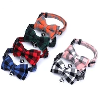1pcs plaid gentle small dog cat collar bow tie adjustable bowtie collar with bell lovely pet decor accessory puppy cats necklace