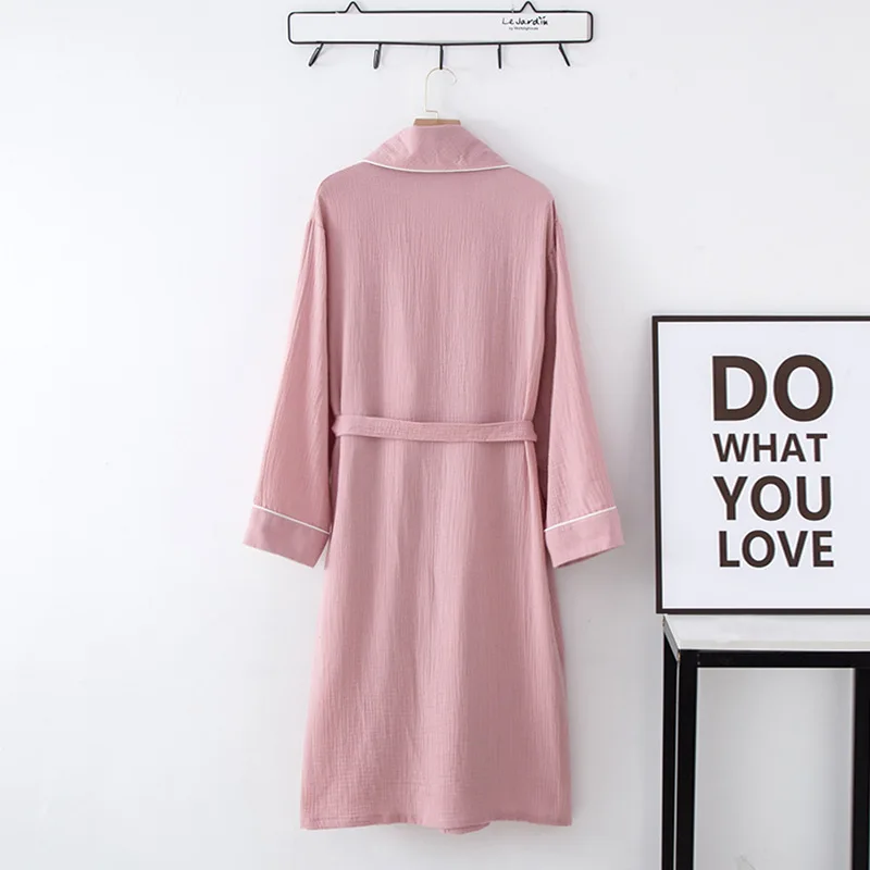 Pure Cotton Hotel Couple Nightgown Thin Cardigan Lapel Over Knee Plus Size Home Nightdress Men's and Women's Bathrobe with Belt