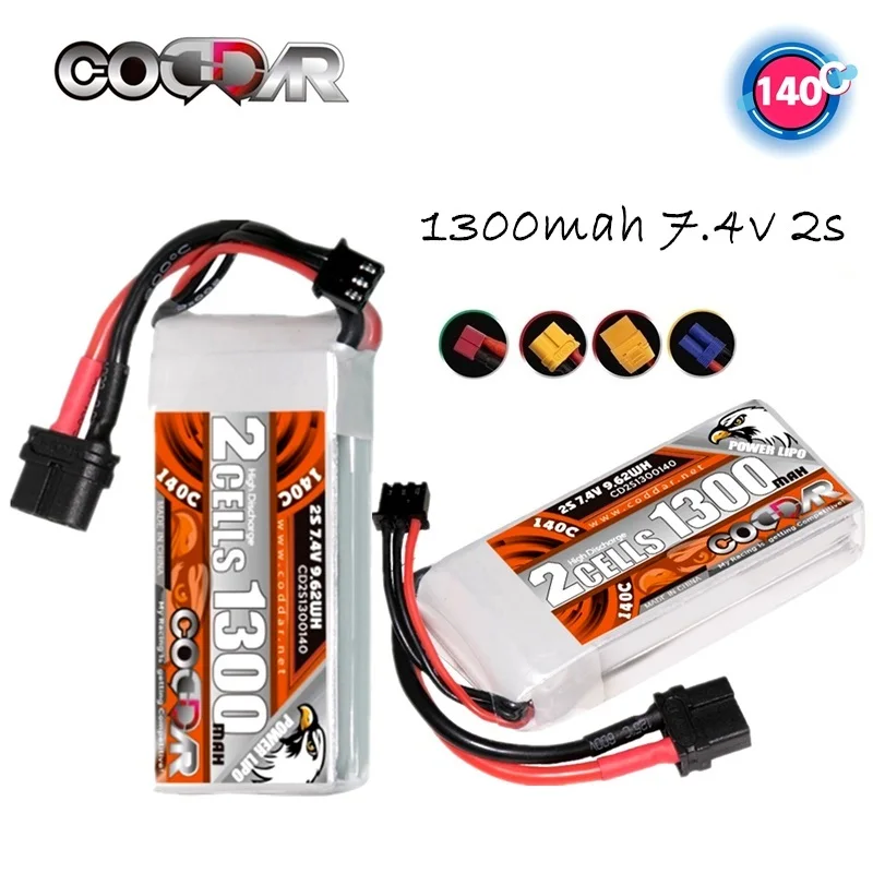 

CODDAR 1300mAh RC Battery 2S1P 140C 7.4V LiPo Battery With XT60 TRX Connetor For Drone FPV Airplane UAV Quadcopter Helicopter