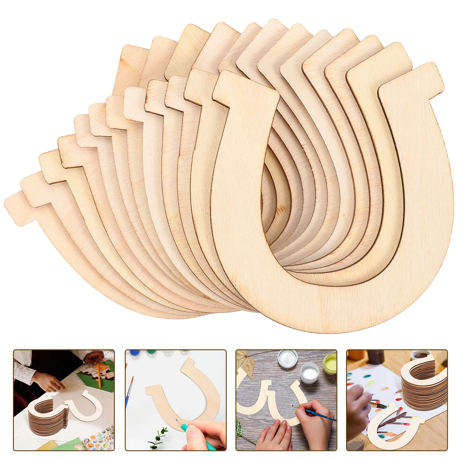 

Pillar DIY Wooden Slices Kindergarten Craft Accessory Horseshoe Shaped Unfinished Chips Home Decors Cutout
