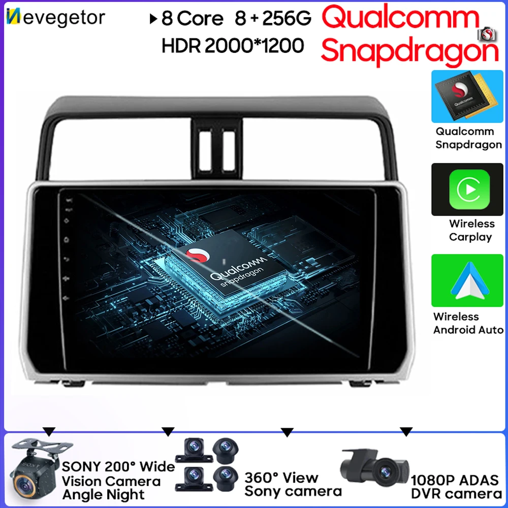 

Qualcomm Snapdragon Android 13 Car Radio Player For Toyota Land Cruiser Prado 150 2017-2018 GPS Navigation No 2din DVD 4G Wifi