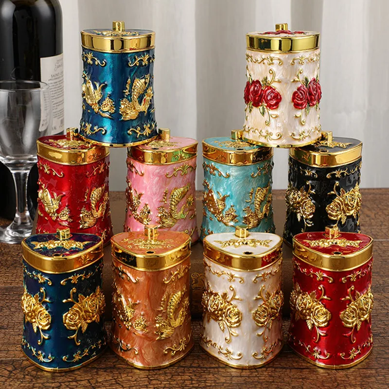 

European Style Automatic Toothpick Box Plastic Engraved Holder Toothpick Organization Small Dispenser Home Desktop Decoration