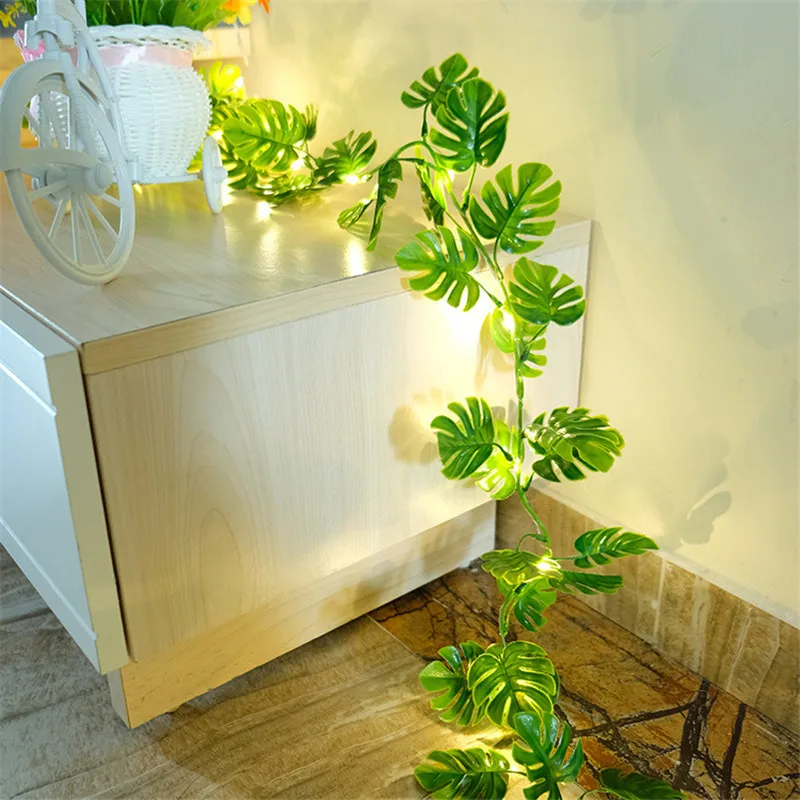 

10/5m Artificial Vine Plants Hanging Ivy Green Turtle Leaves LED String Lights Garland Fake Flowers Home Garden Wall Decoration