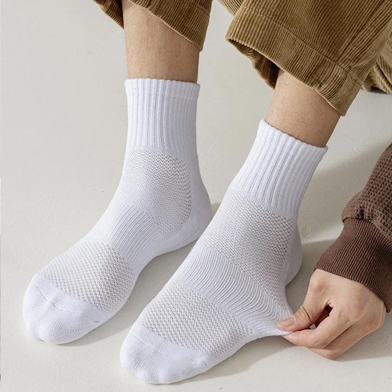 1Pair Cotton Men Socks High Quality Towel Bottom Mid-tube Sweat-absorbing Sports Socks Basketball Soccer Shock Absorption Sock