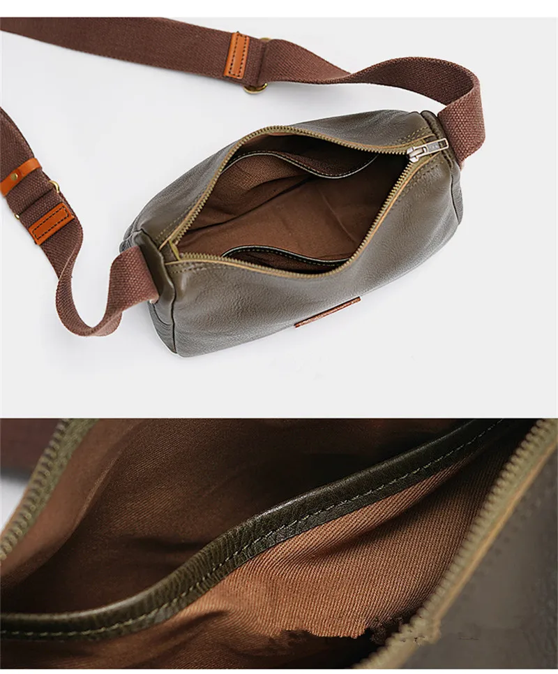 Fashion luxury genuine leather men's black messenger bag casual designer natural high-quality cowhide teens green shoulder bag