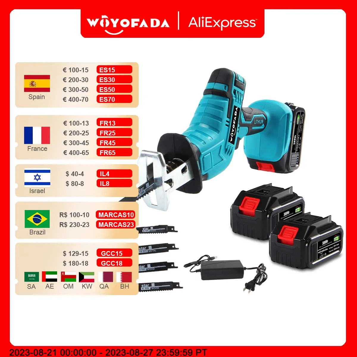 Cordless Reciprocating Saw 18V Adjustable Speed Chainsaw Wood Metal PVC Pipe Cutting Reciprocating Saw Power Tool By WOYOFADA