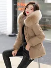 Новинка 2022, короткая парка с капюшоном и меховым воротником, зимняя куртка, Женская Повседневная теплая куртка с регулируемой талией, Женская куртка с хлопковой подкладкой