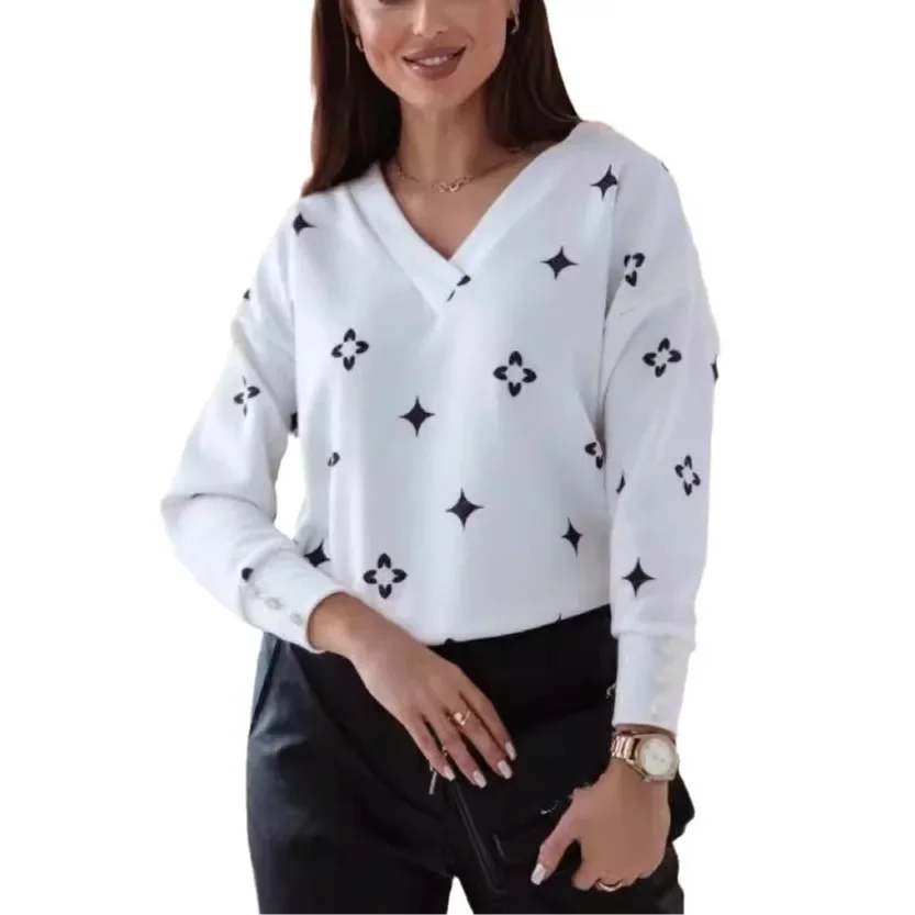 Осенняя коллекция 2024 женский вязаный топ футболка с длинными рукавами