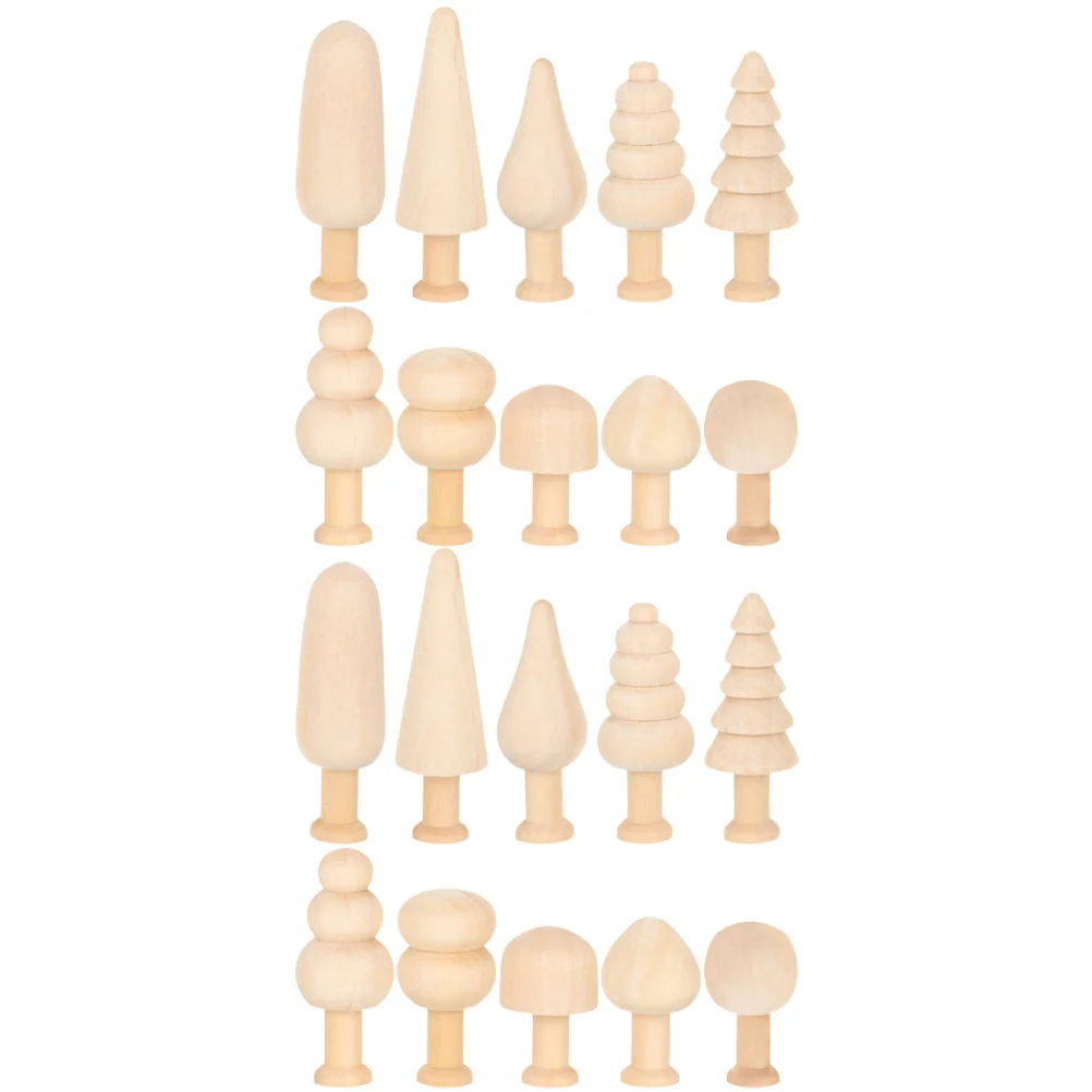 

20 Pcs Small Wooden Mushroom Household Items Trees DIY Crafts Graffiti Painting Child Mini